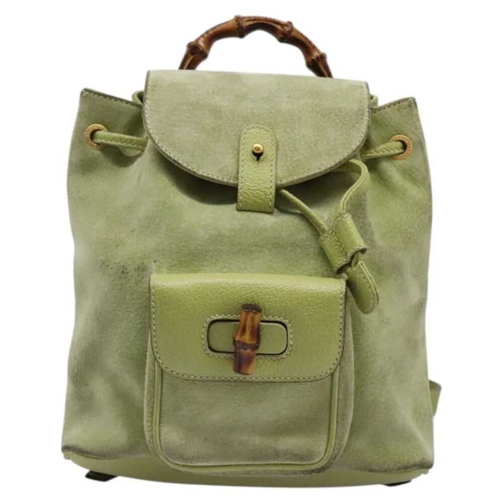 Gucci Gucci Bamboo Backpack Daim Green Suede Backpack Bag